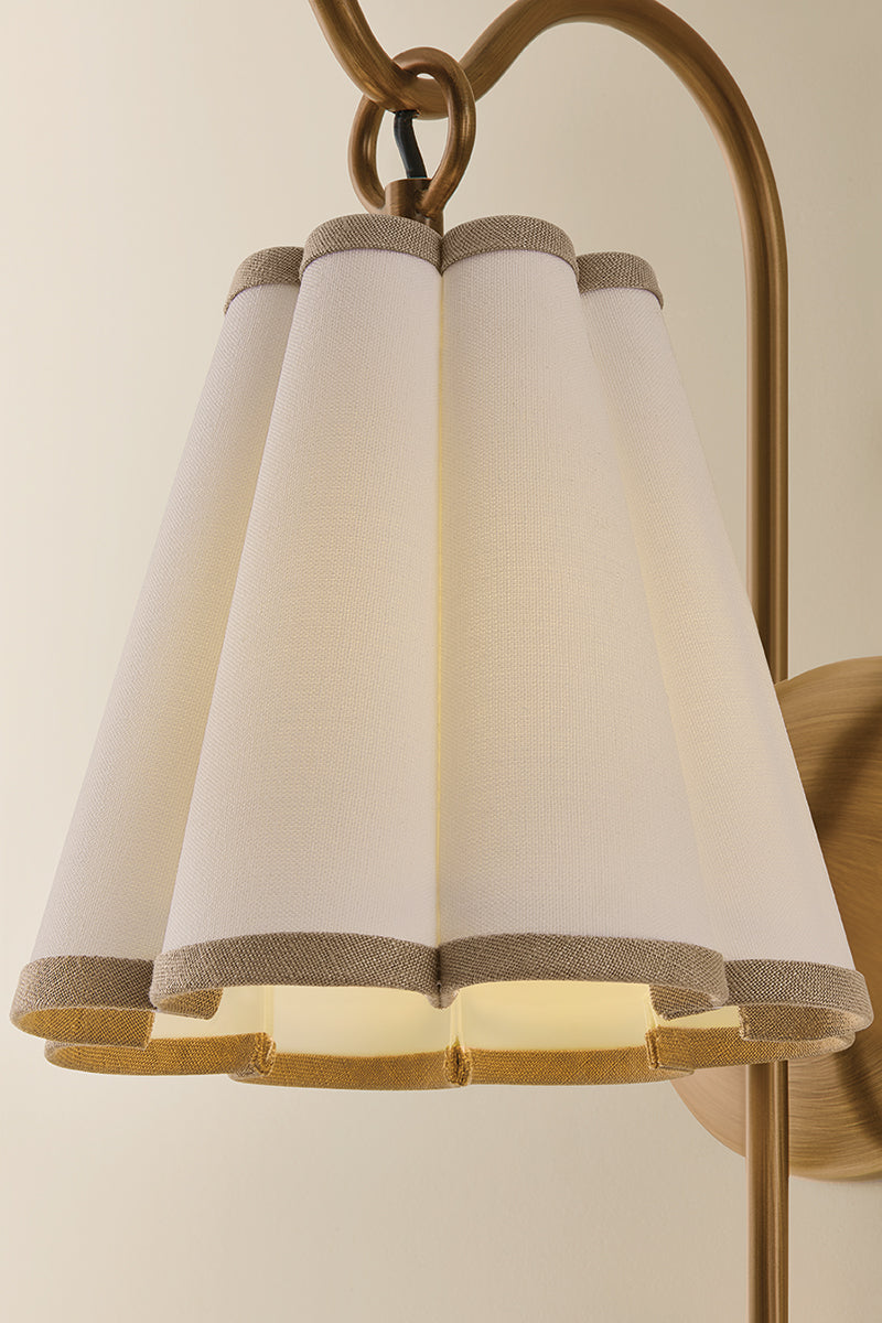 Mitzi by Hudson Valley Lighting Eula Wall Sconce in Patina Brass / White Linen, detail view 2