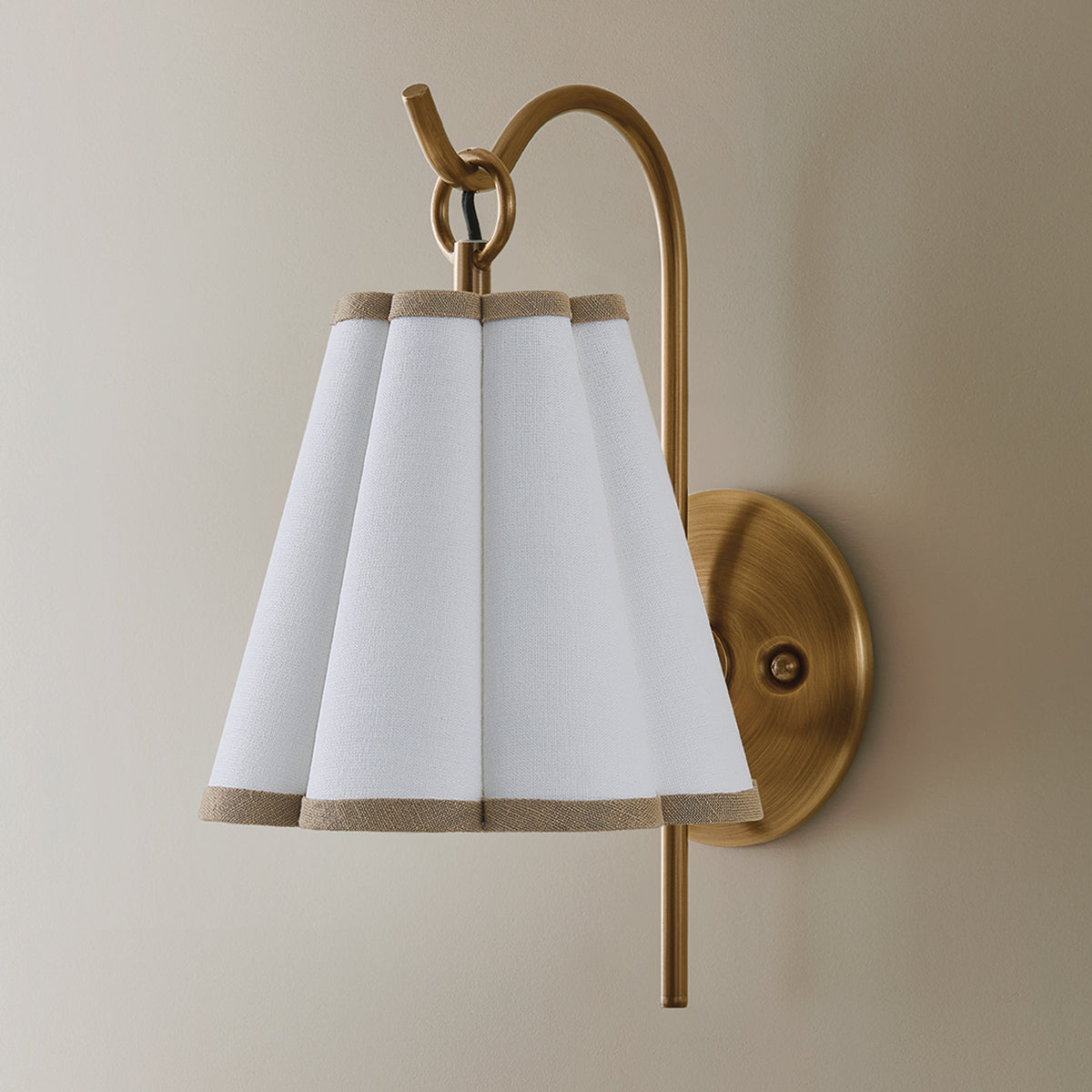 Mitzi by Hudson Valley Lighting Eula Wall Sconce in Patina Brass / White Linen, detail view 3