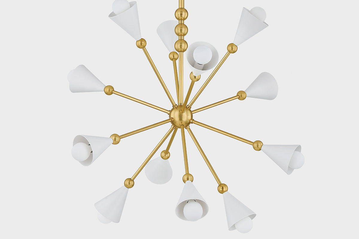 Mitzi by Hudson Valley Lighting Hikari 12-Light Chandelier in Aged Brass / Soft White, detail view 2