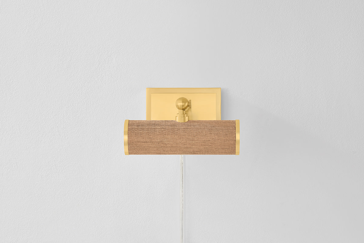 Mitzi by Hudson Valley Lighting Holly Plug-In Picture Light in Aged Brass / Grasscloth, detail view 1