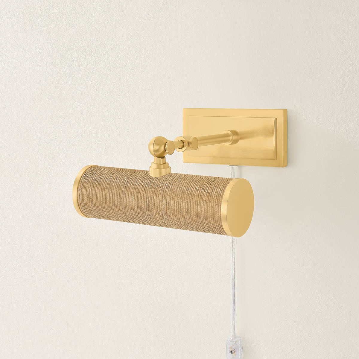 Mitzi by Hudson Valley Lighting Holly Plug-In Picture Light in Aged Brass / Grasscloth, detail view 2