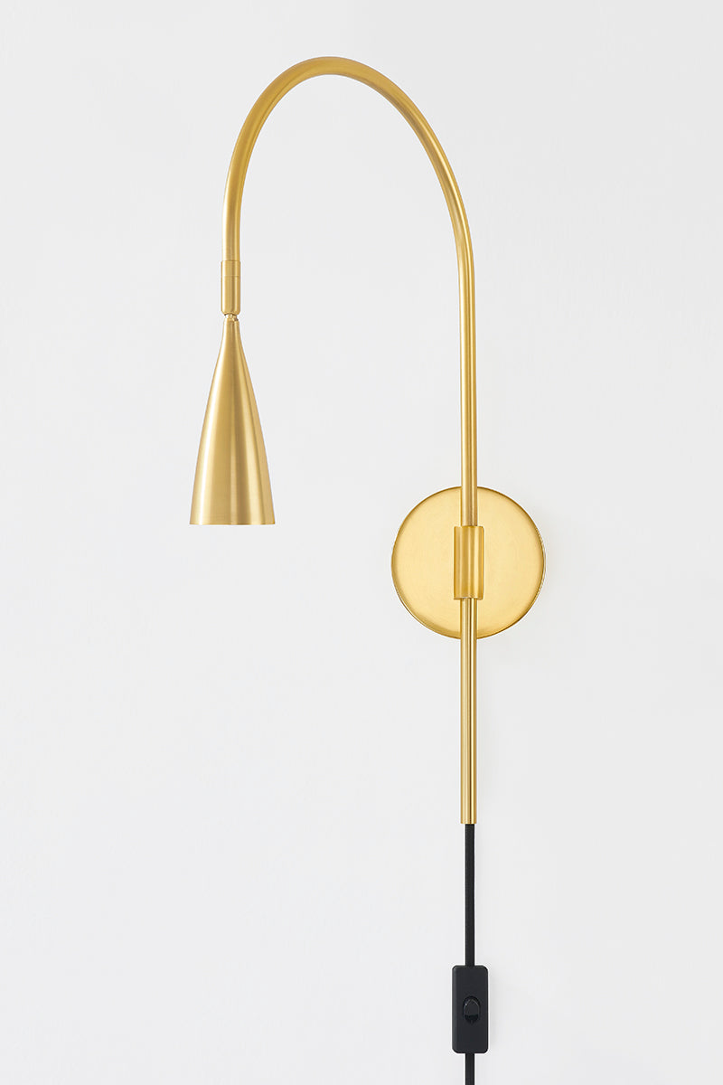 Mitzi by Hudson Valley Lighting Jenica Plug-In Wall Sconce in Aged Brass, detail view 1