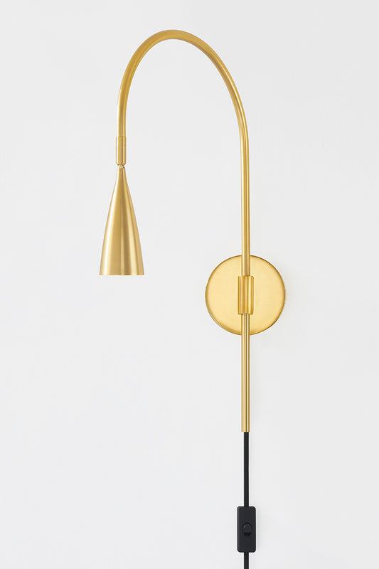 Mitzi by Hudson Valley Lighting Jenica Plug-In Wall Sconce in Aged Brass, detail view 1