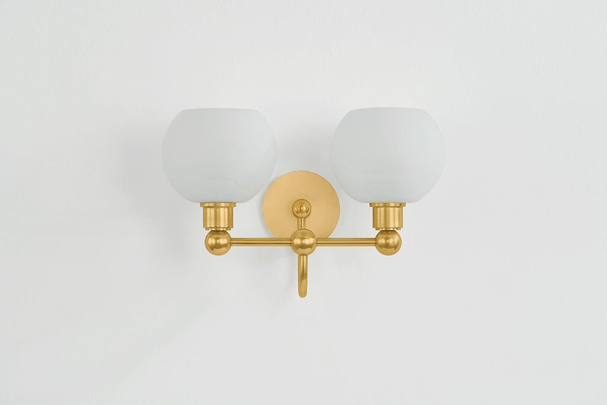 Mitzi by Hudson Valley Lighting Jerica 2-Light Vanity Light in Aged Brass, detail view 1