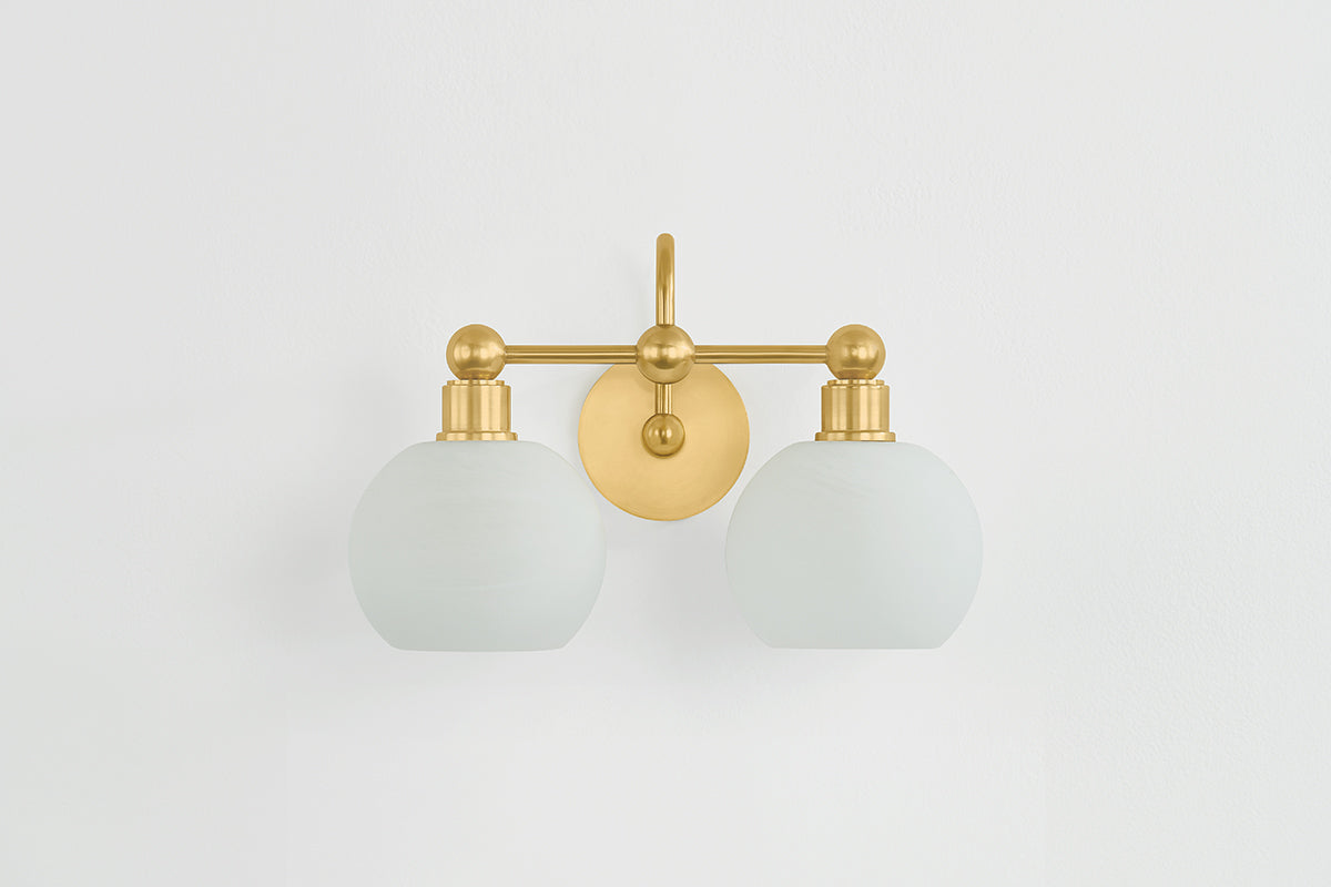 Mitzi by Hudson Valley Lighting Jerica 2-Light Vanity Light in Aged Brass, detail view 2