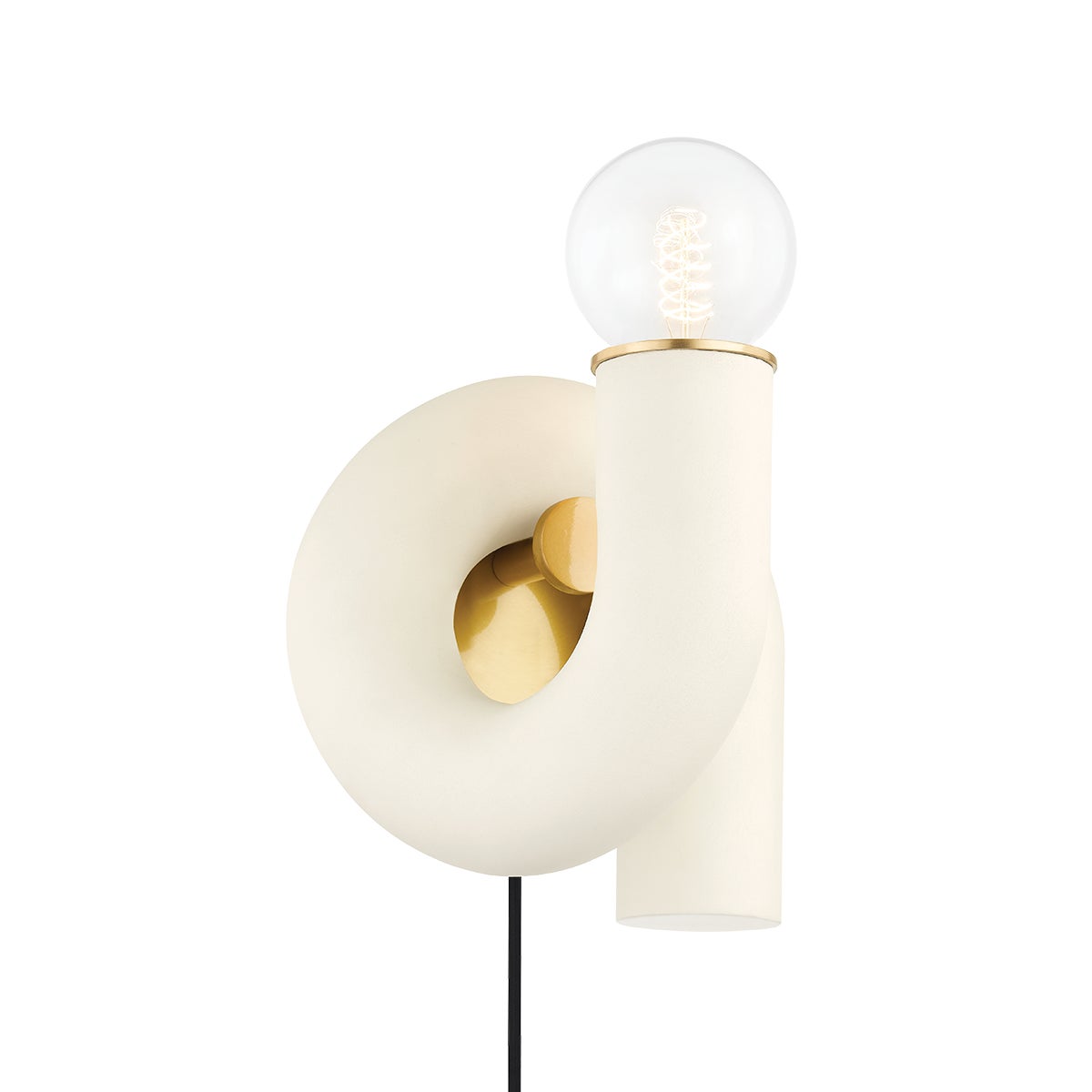 Mitzi by Hudson Valley Lighting Jolie Plug-In Wall Sconce in Aged Brass / Textured Cream