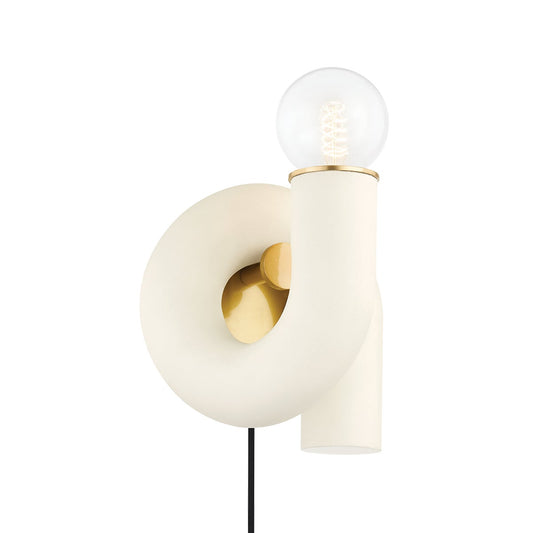 Mitzi by Hudson Valley Lighting Jolie Plug-In Wall Sconce in Aged Brass / Textured Cream