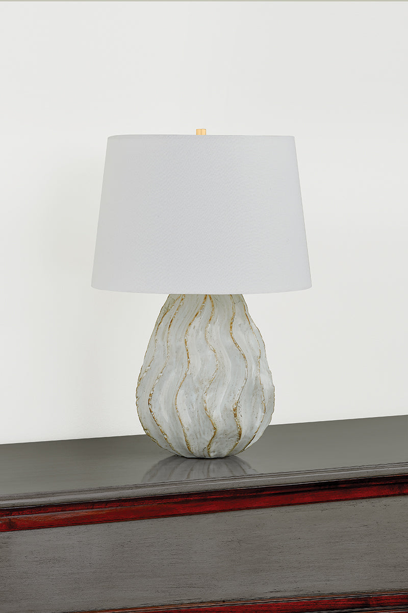 Mitzi by Hudson Valley Lighting Karla Table Lamp in Aged Brass / Ceramic Sea Salt, detail view 1