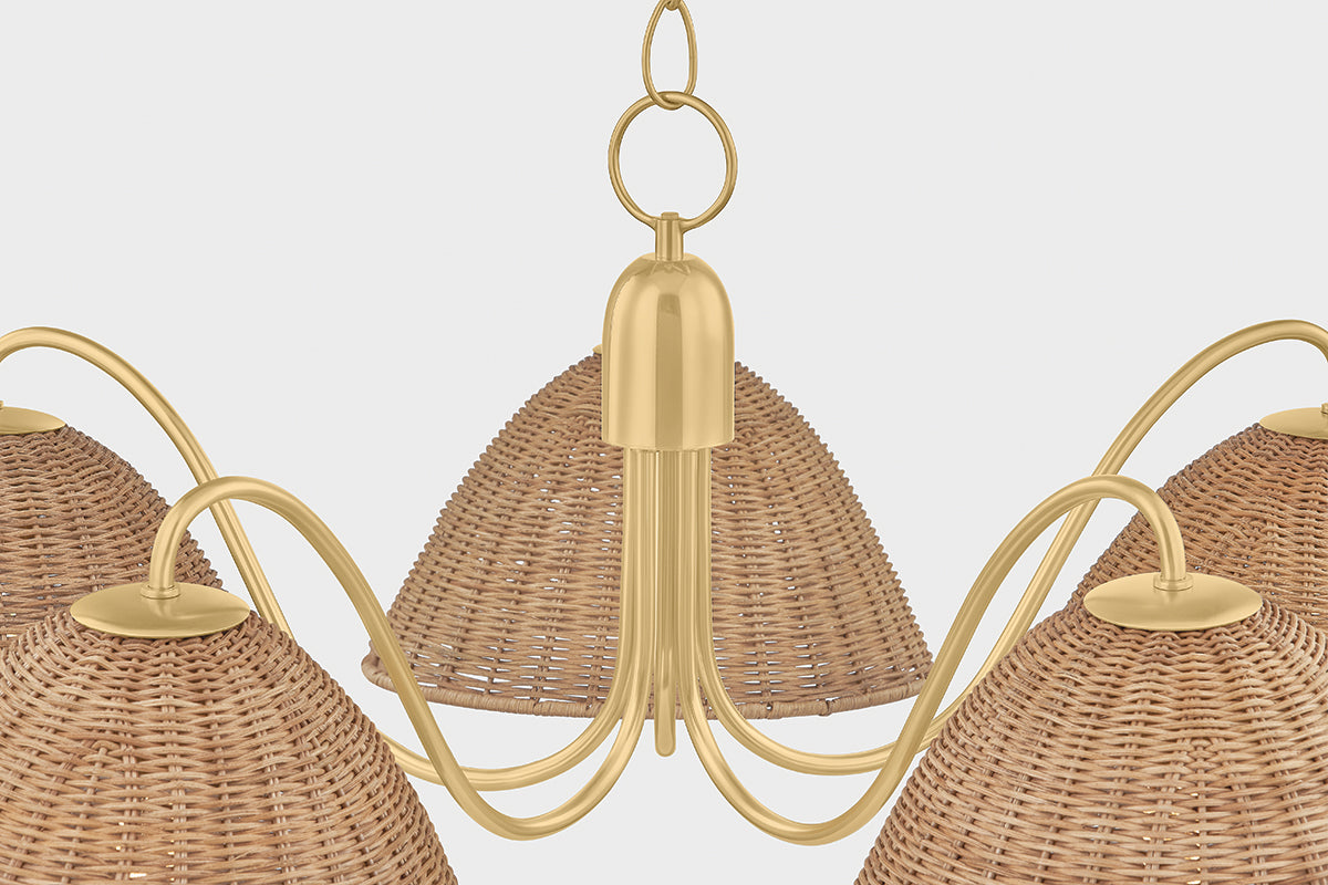 Mitzi by Hudson Valley Lighting Katniss 5-Light Chandelier in Aged Brass, detail view 2
