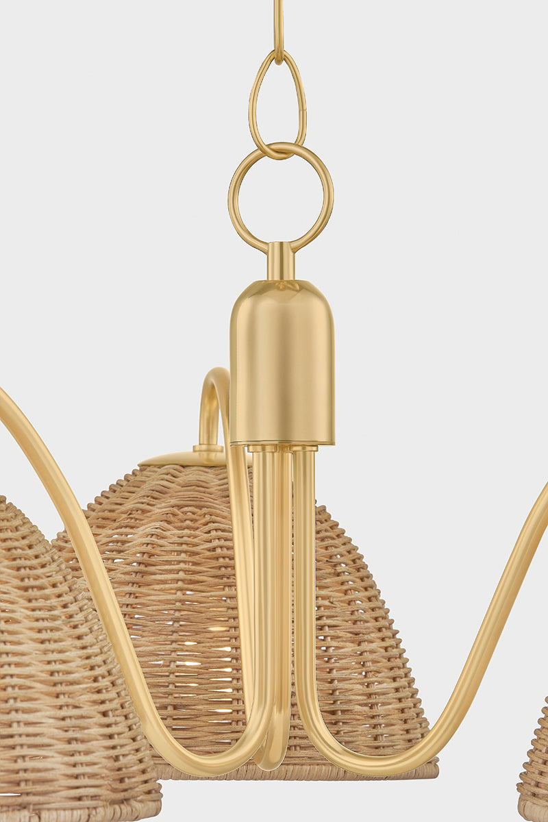Mitzi by Hudson Valley Lighting Katniss 3-Light Chandelier in Aged Brass, detail view 3