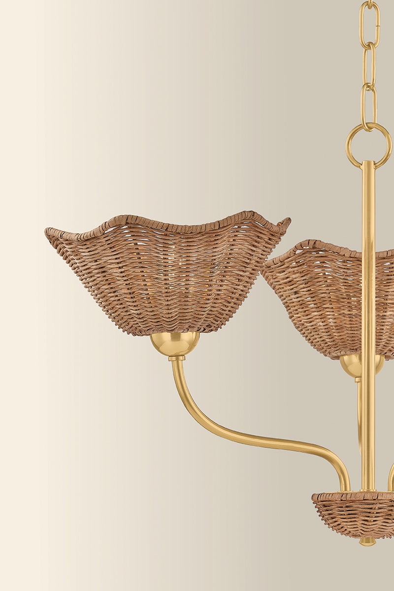 Mitzi by Hudson Valley Lighting Kehlani 3-Light Chandelier in Aged Brass, detail view 3