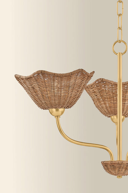 Mitzi by Hudson Valley Lighting Kehlani 3-Light Chandelier in Aged Brass, detail view 3