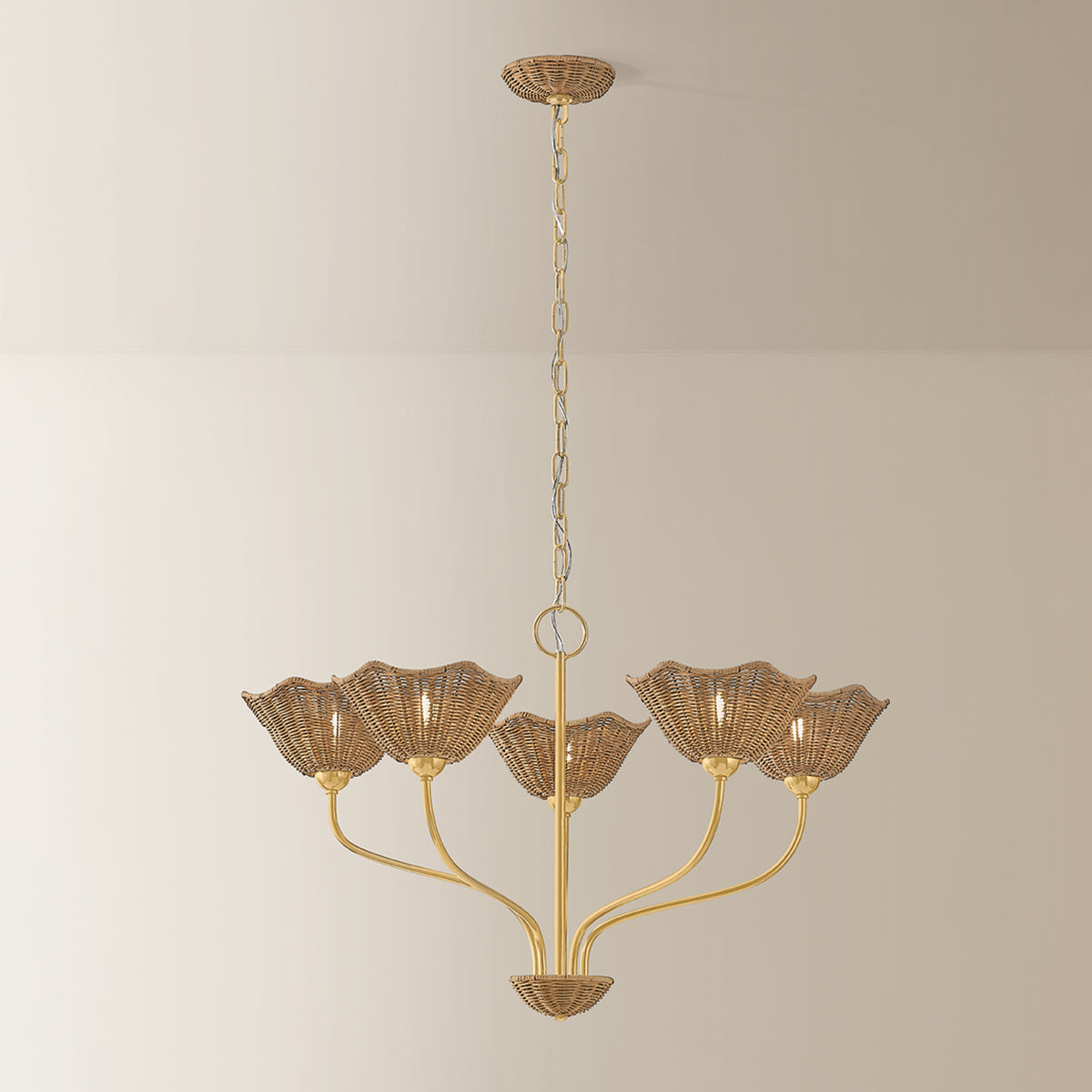 Mitzi by Hudson Valley Lighting Kehlani 5-Light Chandelier in Aged Brass, detail view 4