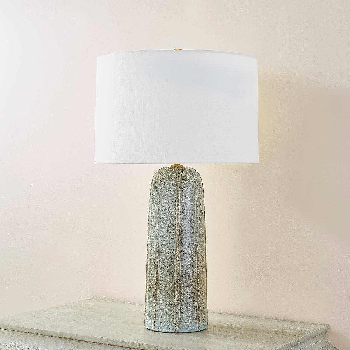 Mitzi by Hudson Valley Lighting Kel Table Lamp in Aged Brass / Ceramic Reactive Ash, detail view 2