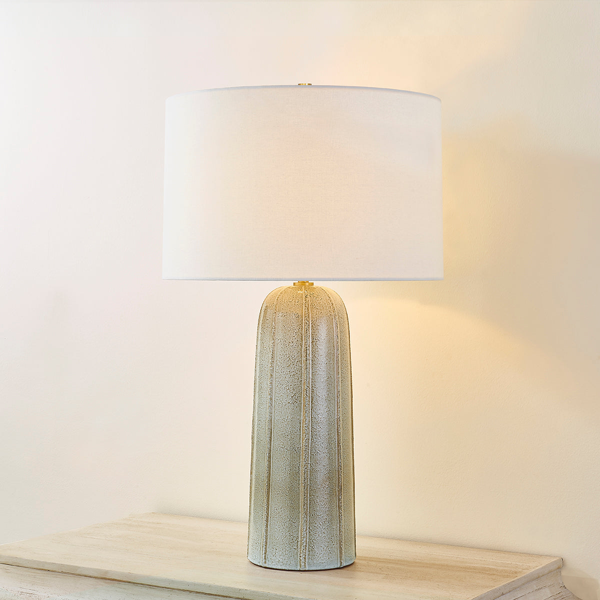 Mitzi by Hudson Valley Lighting Kel Table Lamp in Aged Brass / Ceramic Reactive Ash, detail view 3