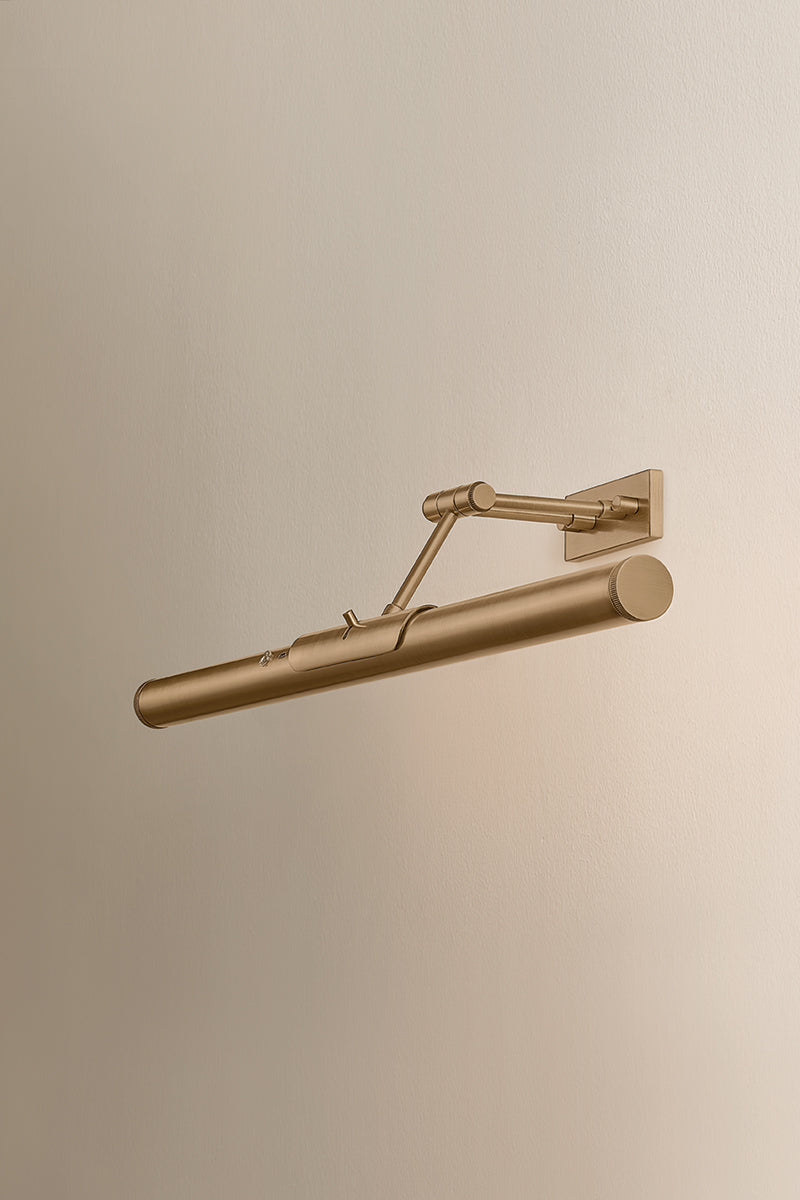 Mitzi by Hudson Valley Lighting Kenya Large Picture Light in Patina Brass, detail view 3
