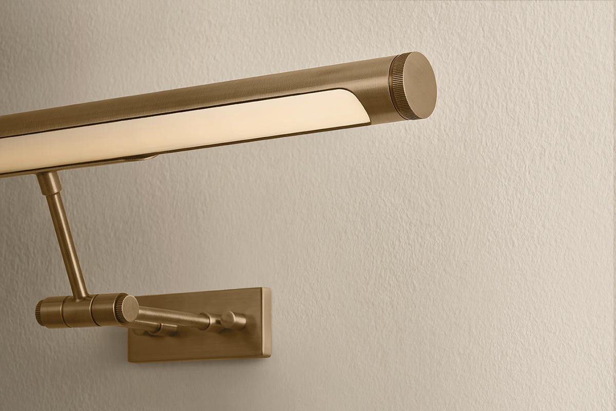 Mitzi by Hudson Valley Lighting Kenya Large Picture Light in Patina Brass, detail view 5