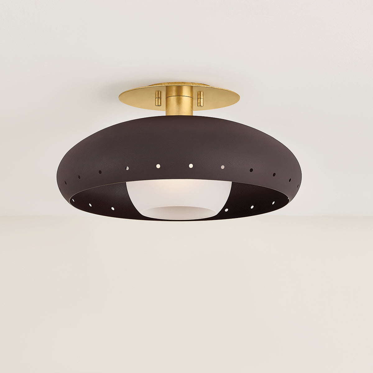 Mitzi by Hudson Valley Lighting Kimber Flush Mount in Aged Brass / Textured Bronze with Highlight, detail view 3