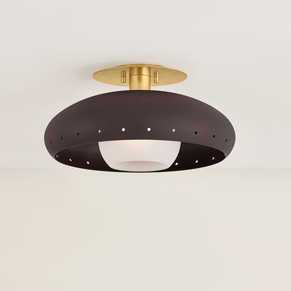 Mitzi by Hudson Valley Lighting Kimber Flush Mount in Aged Brass / Textured Bronze with Highlight, detail view 3