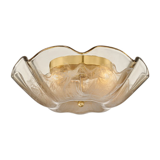 Mitzi by Hudson Valley Lighting Leona Flush Mount in Aged Brass / Light Bronze Blonchino Piastra
