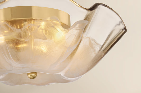 Mitzi by Hudson Valley Lighting Leona Flush Mount in Aged Brass / Light Bronze Blonchino Piastra, detail view 1
