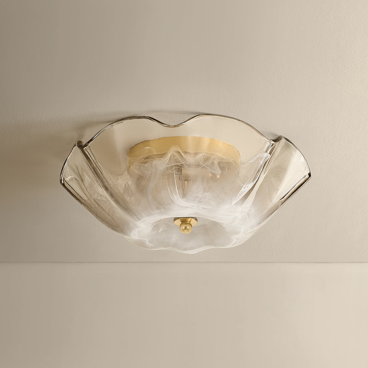 Mitzi by Hudson Valley Lighting Leona Flush Mount in Aged Brass / Light Bronze Blonchino Piastra, detail view 2