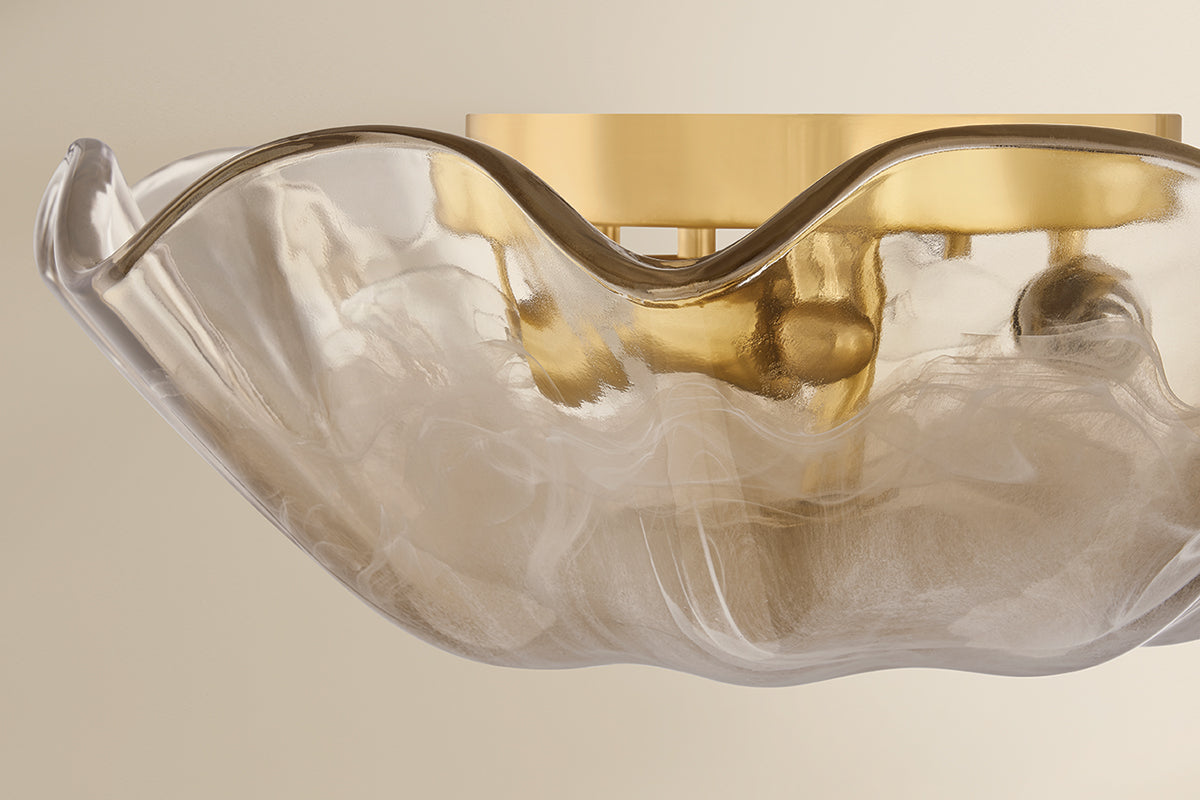 Mitzi by Hudson Valley Lighting Leona Flush Mount in Aged Brass / Light Bronze Blonchino Piastra, detail view 3