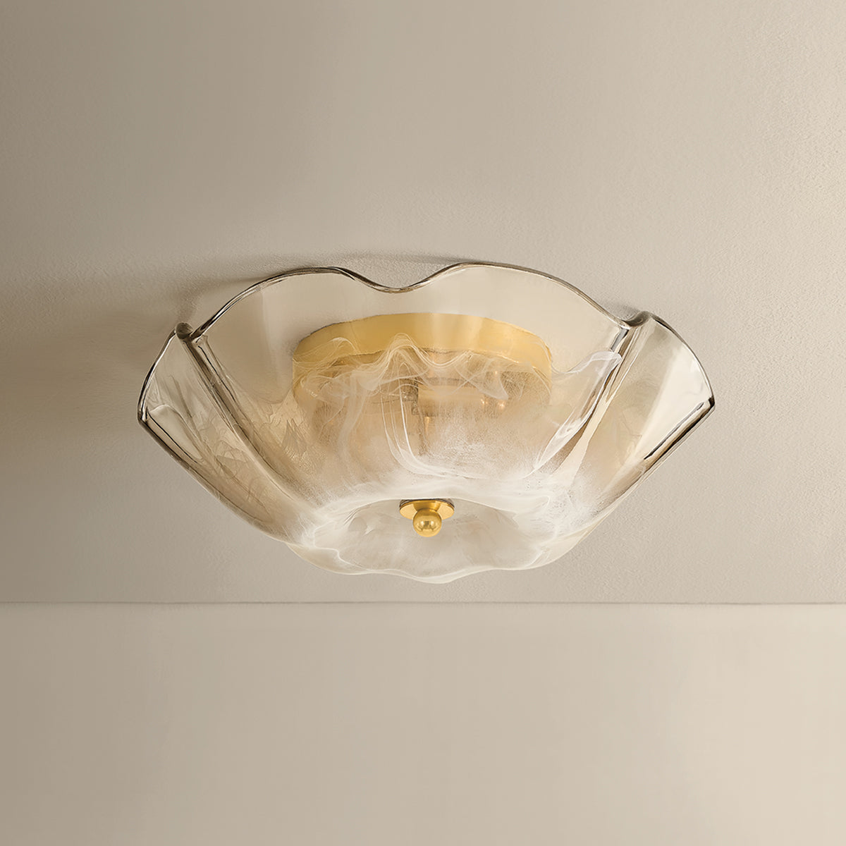 Mitzi by Hudson Valley Lighting Leona Flush Mount in Aged Brass / Light Bronze Blonchino Piastra, detail view 4