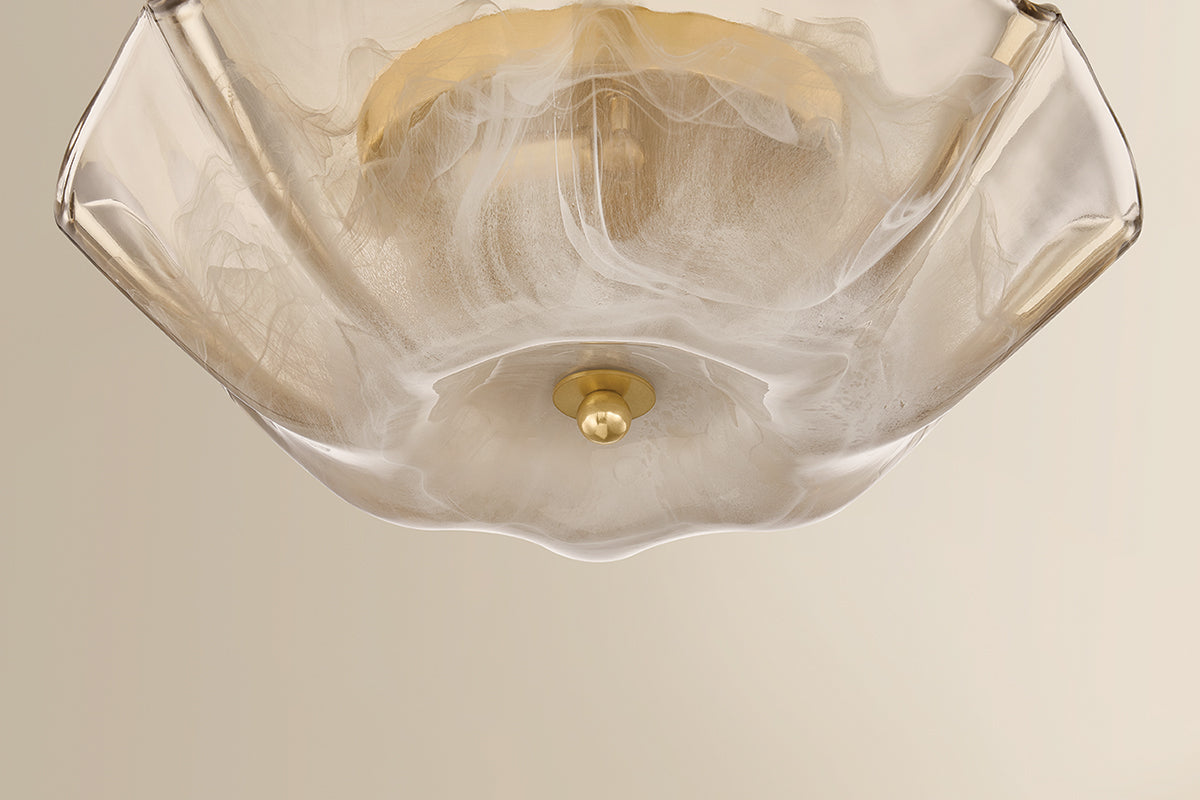 Mitzi by Hudson Valley Lighting Leona Flush Mount in Aged Brass / Light Bronze Blonchino Piastra, detail view 5