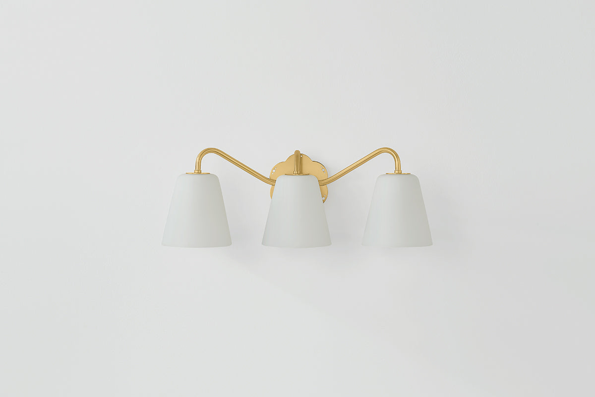 Mitzi by Hudson Valley Lighting Leonella 3-Light Vanity Light in Aged Brass, detail view 2
