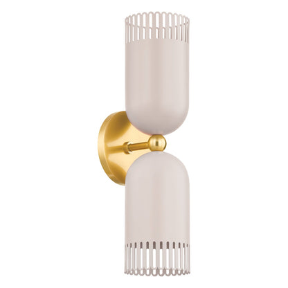 Mitzi by Hudson Valley Lighting Liba 2-Light Wall Sconce in Aged Brass / Soft Peignoir