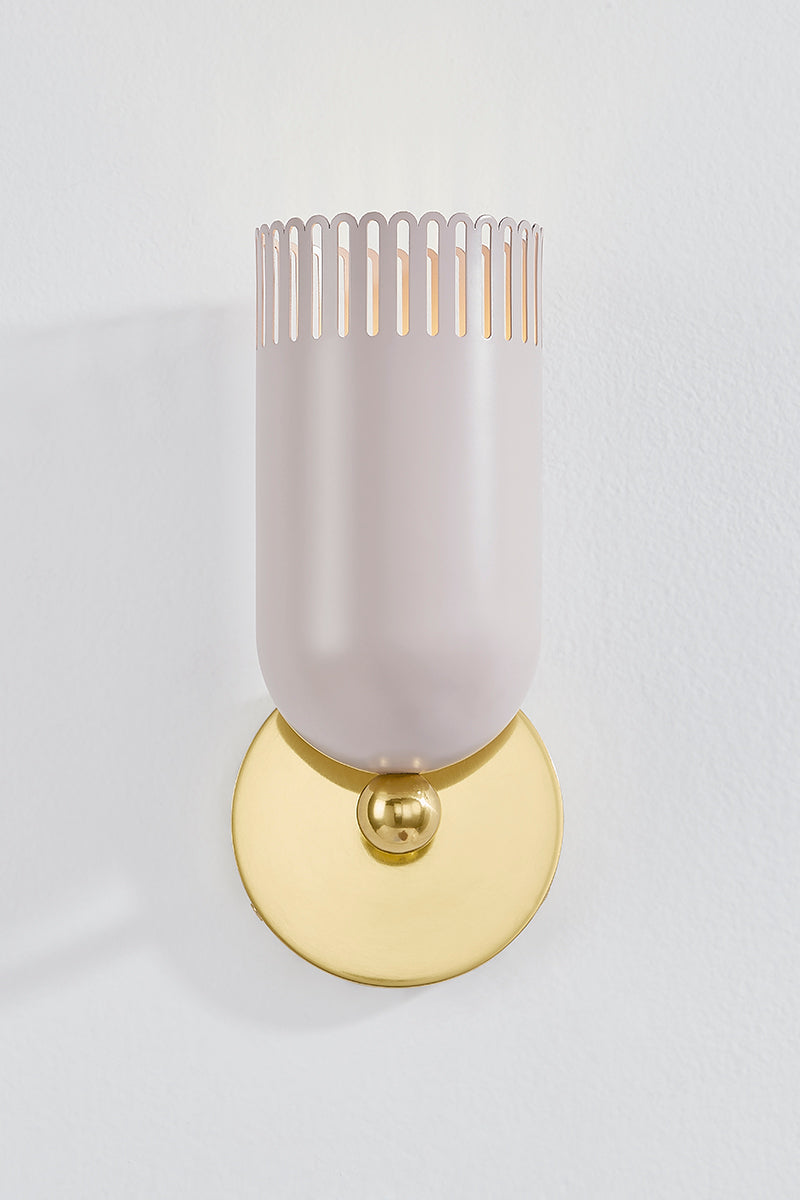 Mitzi by Hudson Valley Lighting Liba 1-Light Wall Sconce in Aged Brass / Soft Peignoir, detail view 1