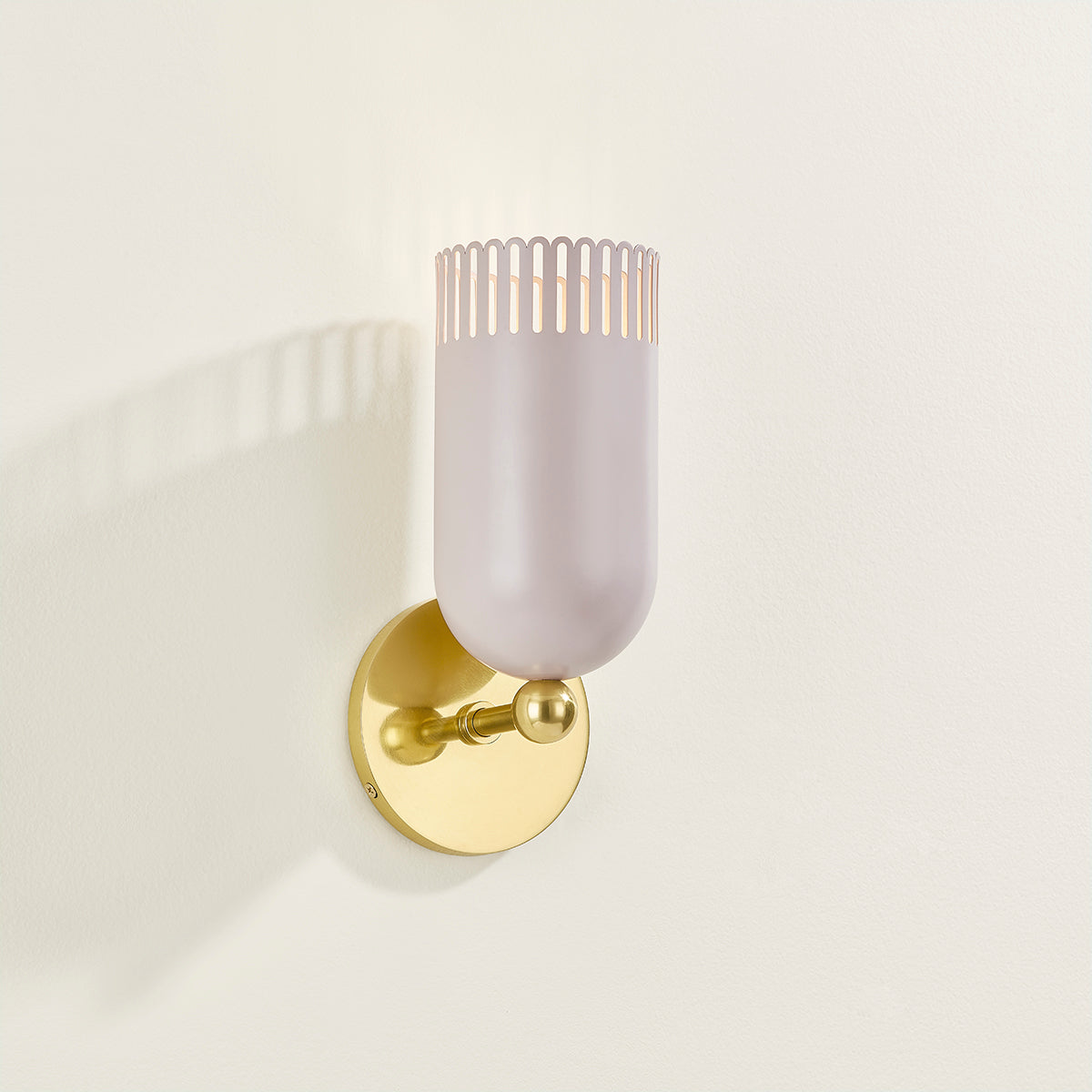 Mitzi by Hudson Valley Lighting Liba 1-Light Wall Sconce in Aged Brass / Soft Peignoir, detail view 4