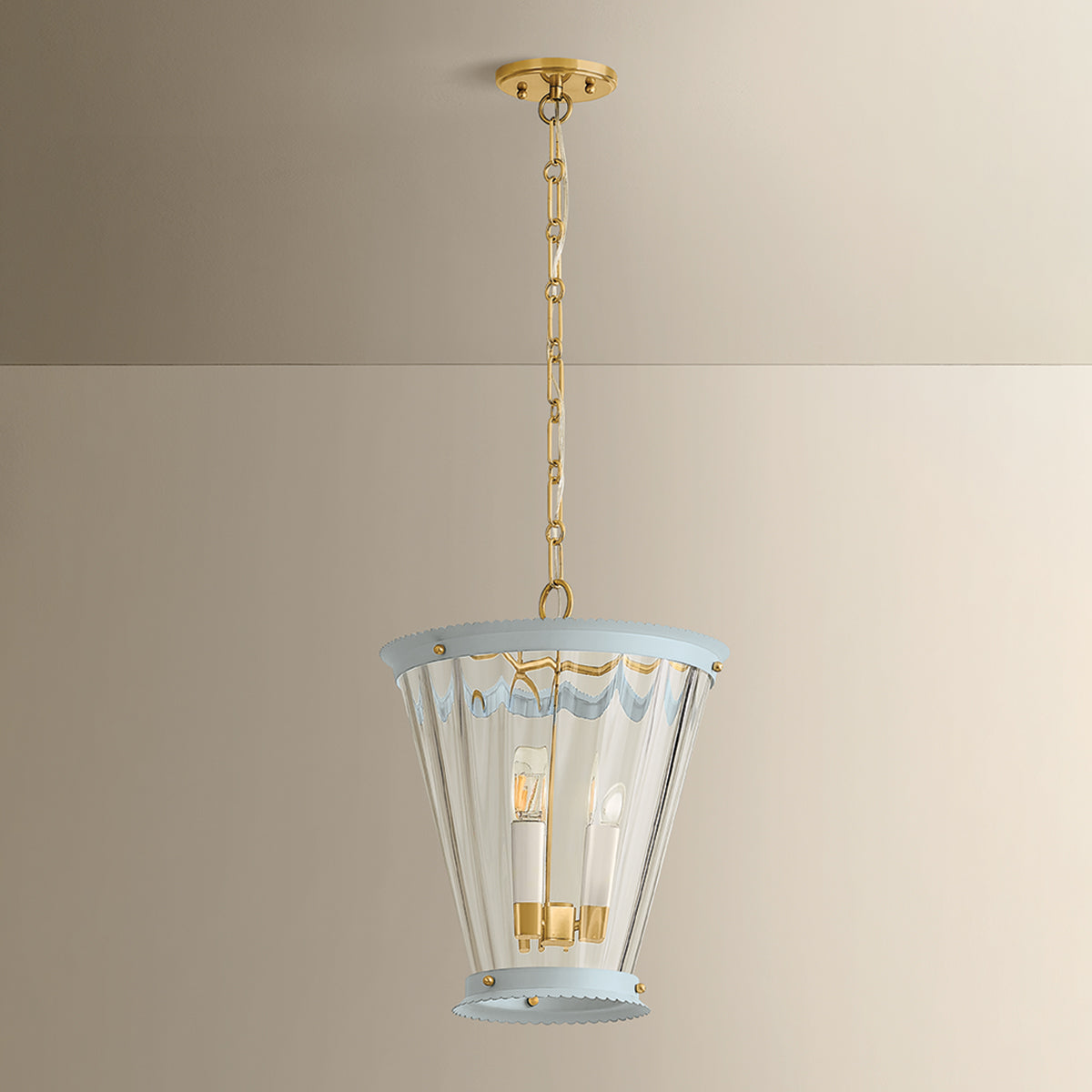 Mitzi by Hudson Valley Lighting Lucretia Lantern in Aged Brass / Soft Arctic Blue, detail view 2
