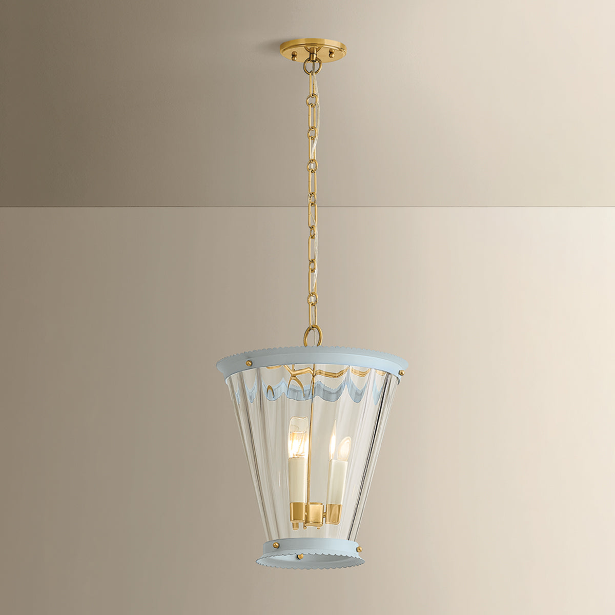 Mitzi by Hudson Valley Lighting Lucretia Lantern in Aged Brass / Soft Arctic Blue, detail view 4