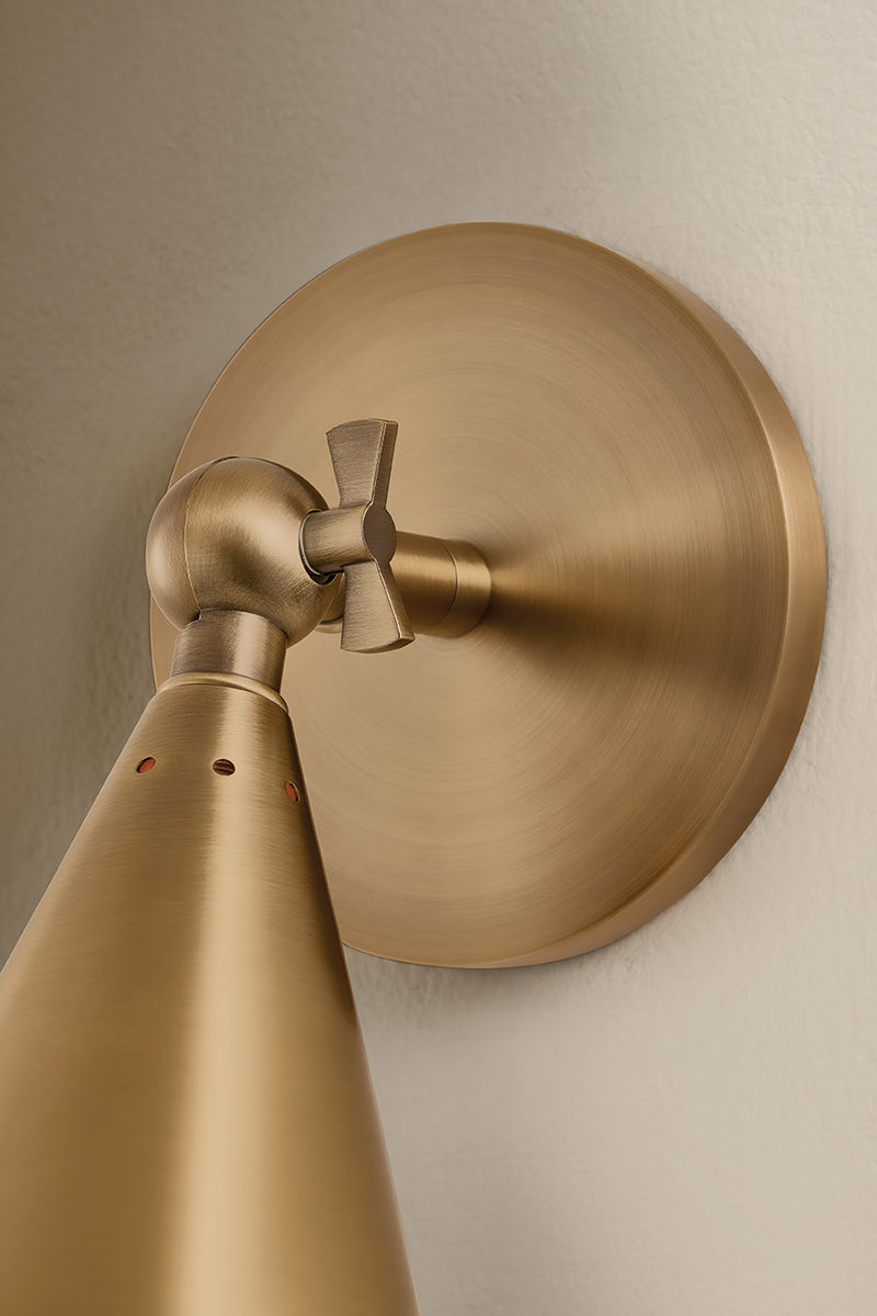 Mitzi by Hudson Valley Lighting Luneth Wall Sconce in Patina Brass, detail view 3