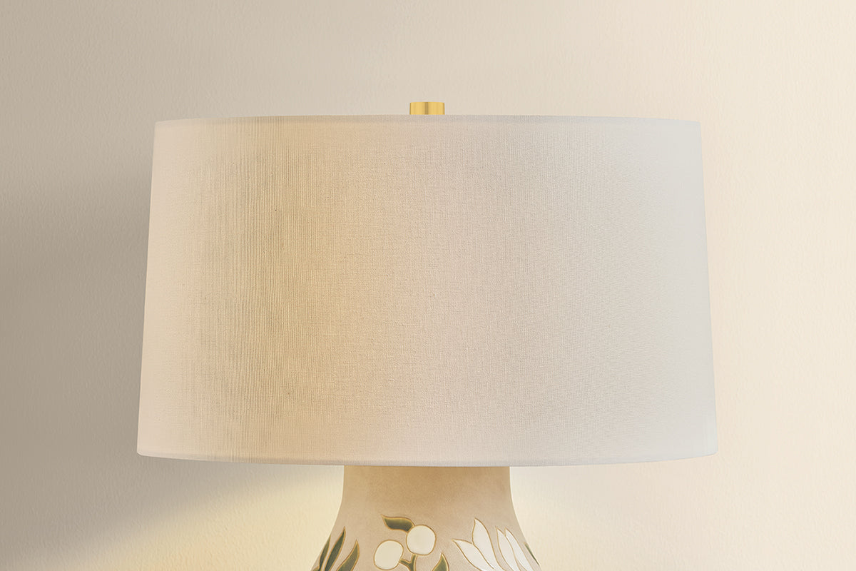 Mitzi by Hudson Valley Lighting Maeve Table Lamp in Aged Brass / Ceramic Maybell Motif, detail view 1