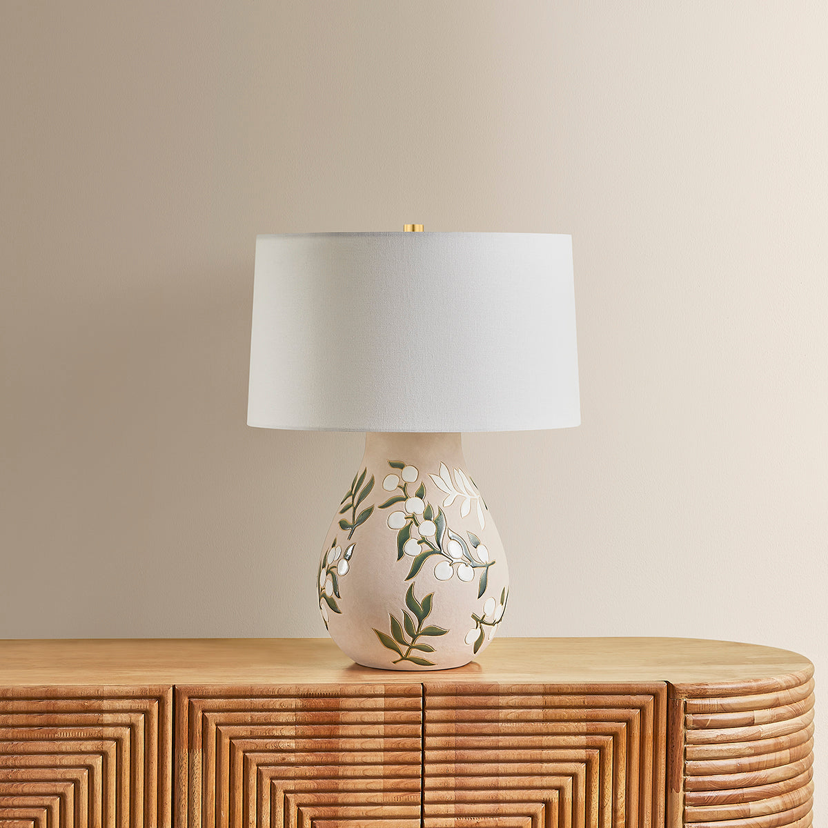 Mitzi by Hudson Valley Lighting Maeve Table Lamp in Aged Brass / Ceramic Maybell Motif, detail view 2