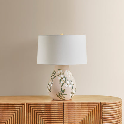 Mitzi by Hudson Valley Lighting Maeve Table Lamp in Aged Brass / Ceramic Maybell Motif, detail view 2