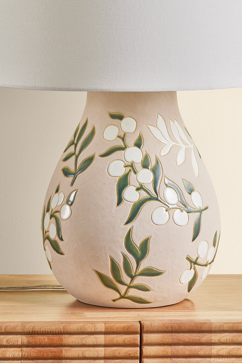 Mitzi by Hudson Valley Lighting Maeve Table Lamp in Aged Brass / Ceramic Maybell Motif, detail view 3