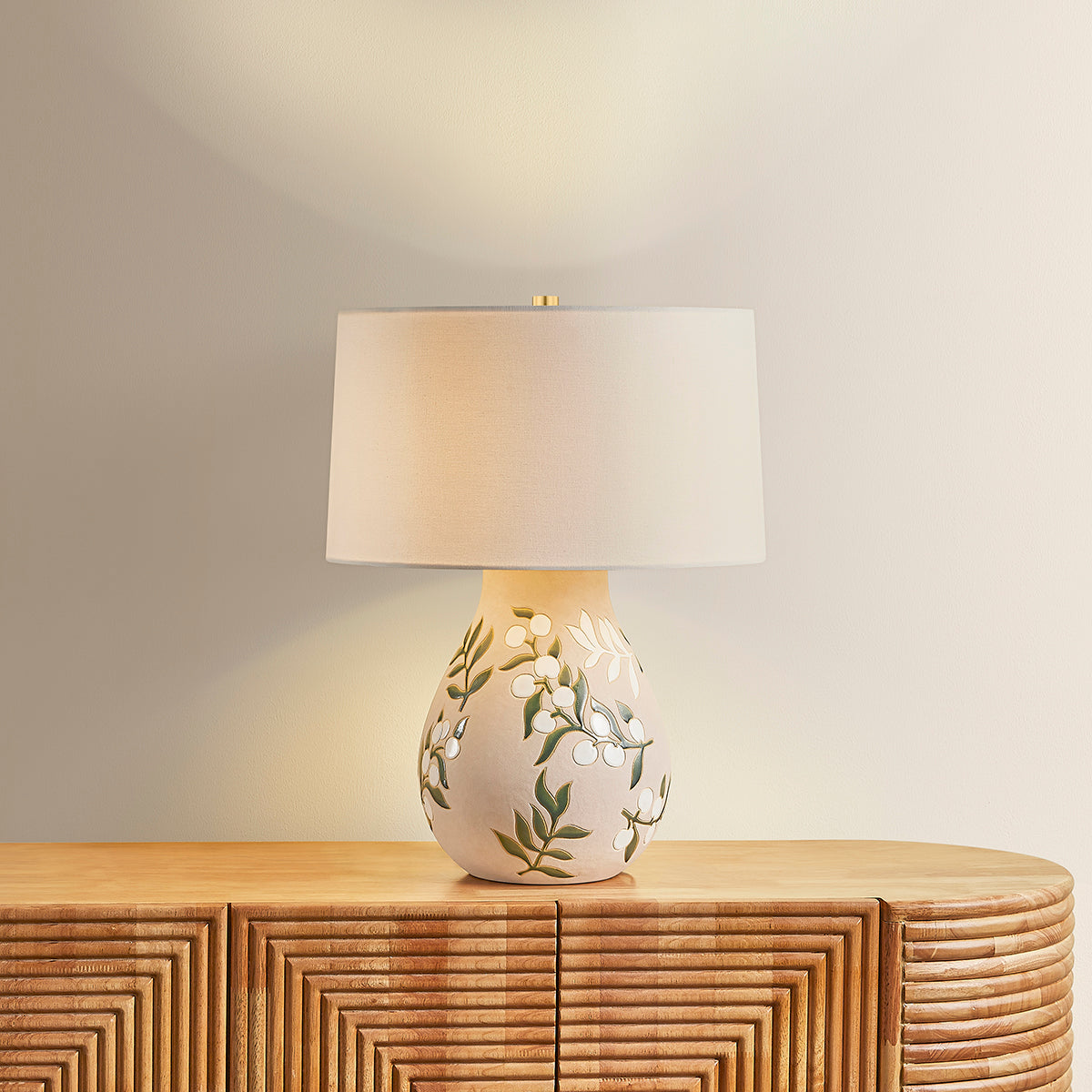 Mitzi by Hudson Valley Lighting Maeve Table Lamp in Aged Brass / Ceramic Maybell Motif, detail view 4