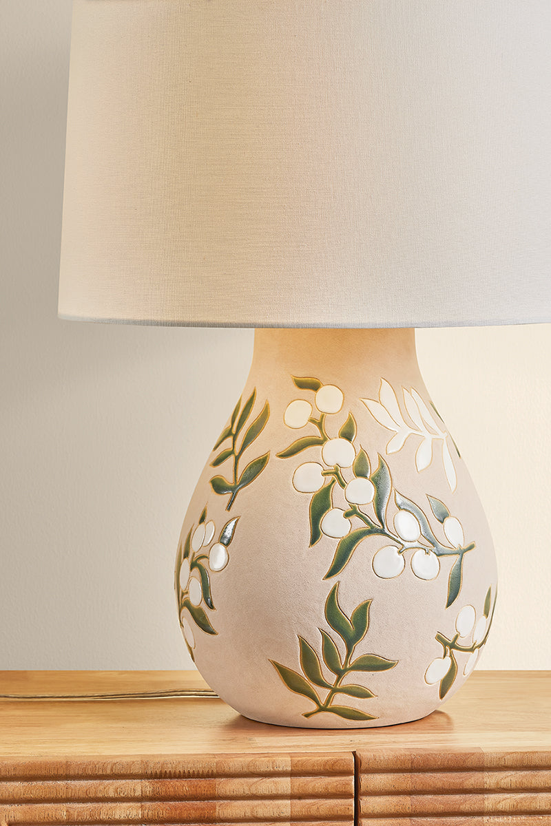 Mitzi by Hudson Valley Lighting Maeve Table Lamp in Aged Brass / Ceramic Maybell Motif, detail view 5