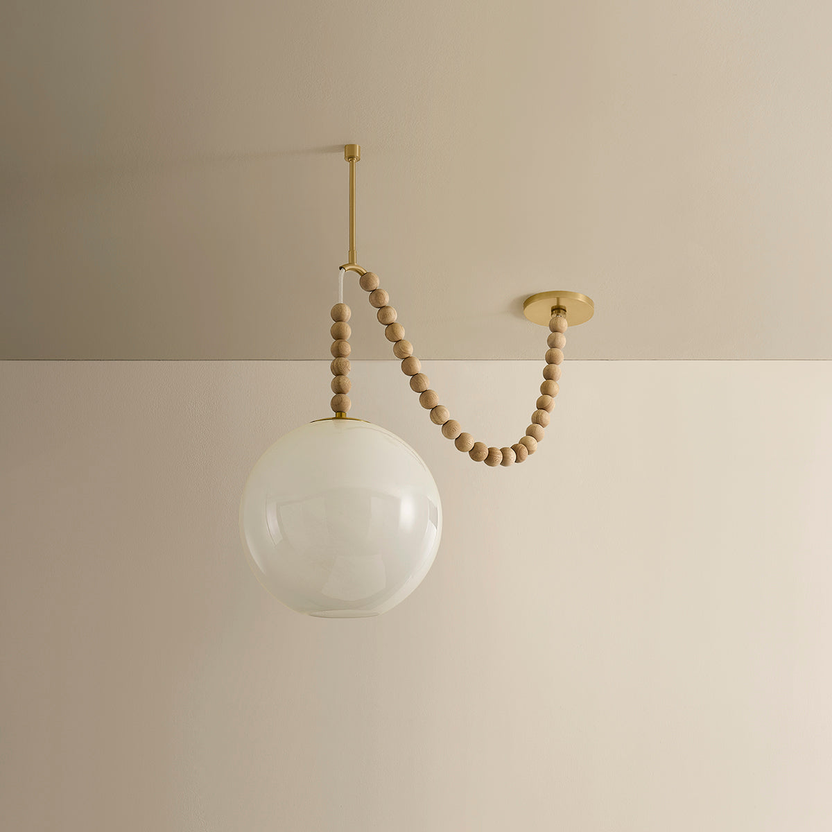 Mitzi by Hudson Valley Lighting Makena Pendant in Aged Brass / Cloud, detail view 2