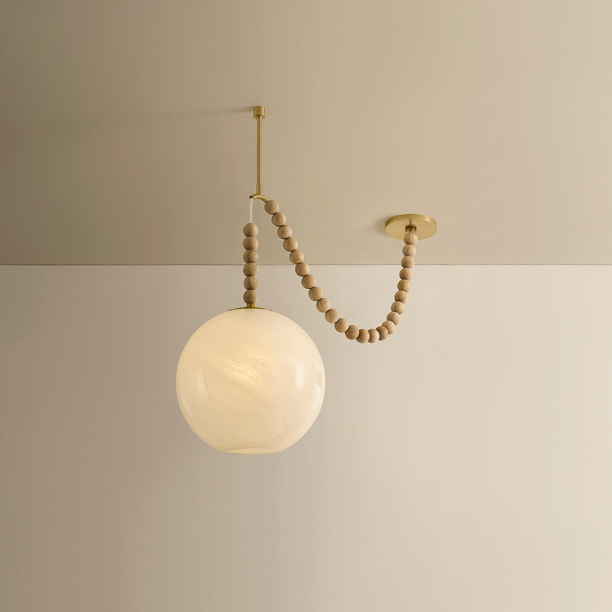 Mitzi by Hudson Valley Lighting Makena Pendant in Aged Brass / Cloud, detail view 4