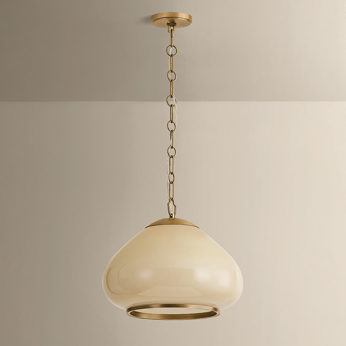 Mitzi by Hudson Valley Lighting Maliah Large Pendant in Patina Brass / Cream Opal Glass, detail view 2