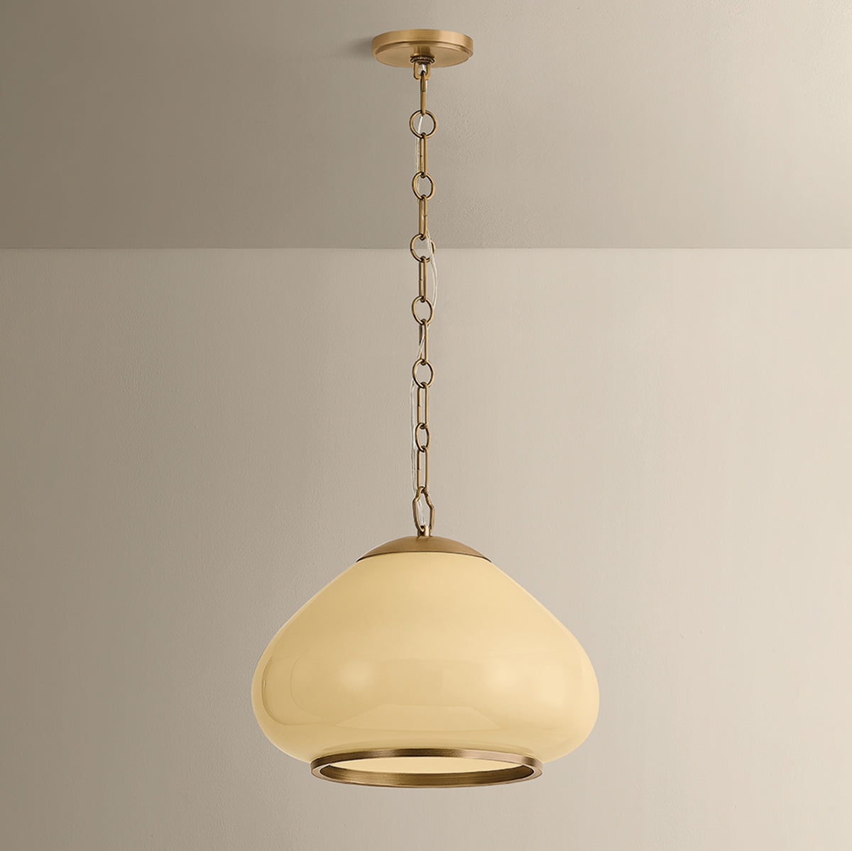 Mitzi by Hudson Valley Lighting Maliah Large Pendant in Patina Brass / Cream Opal Glass, detail view 4