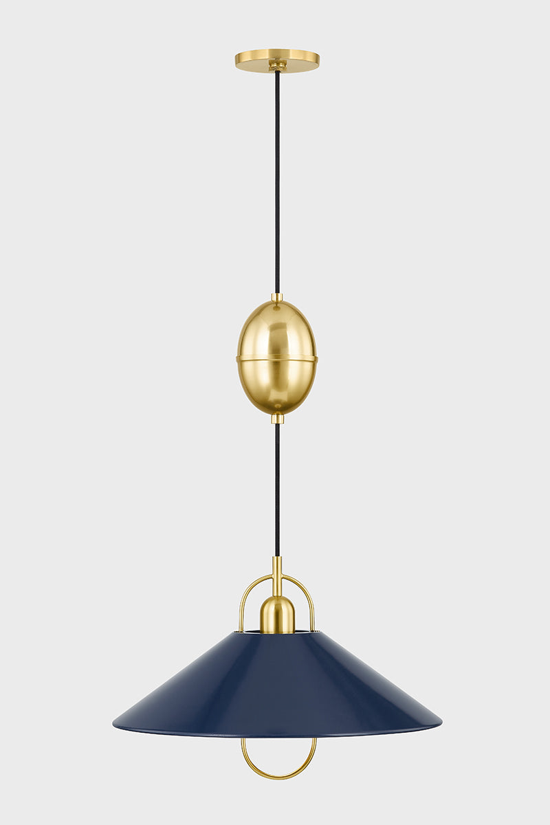 Mitzi by Hudson Valley Lighting Mariel Pendant in Aged Brass / Soft Navy, detail view 1