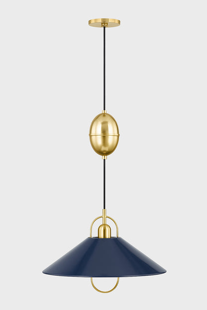 Mitzi by Hudson Valley Lighting Mariel Pendant in Aged Brass / Soft Navy, detail view 1