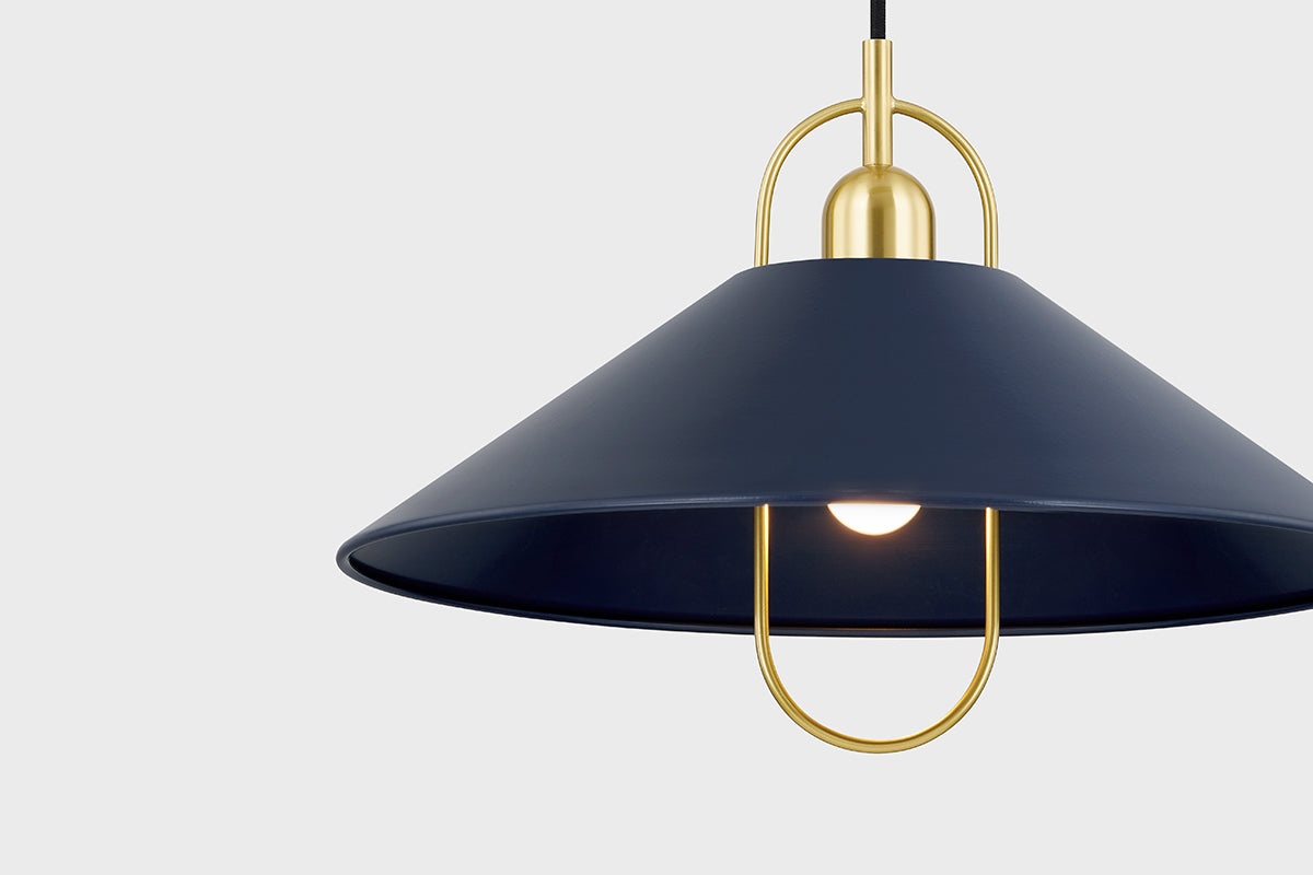 Mitzi by Hudson Valley Lighting Mariel Pendant in Aged Brass / Soft Navy, detail view 3
