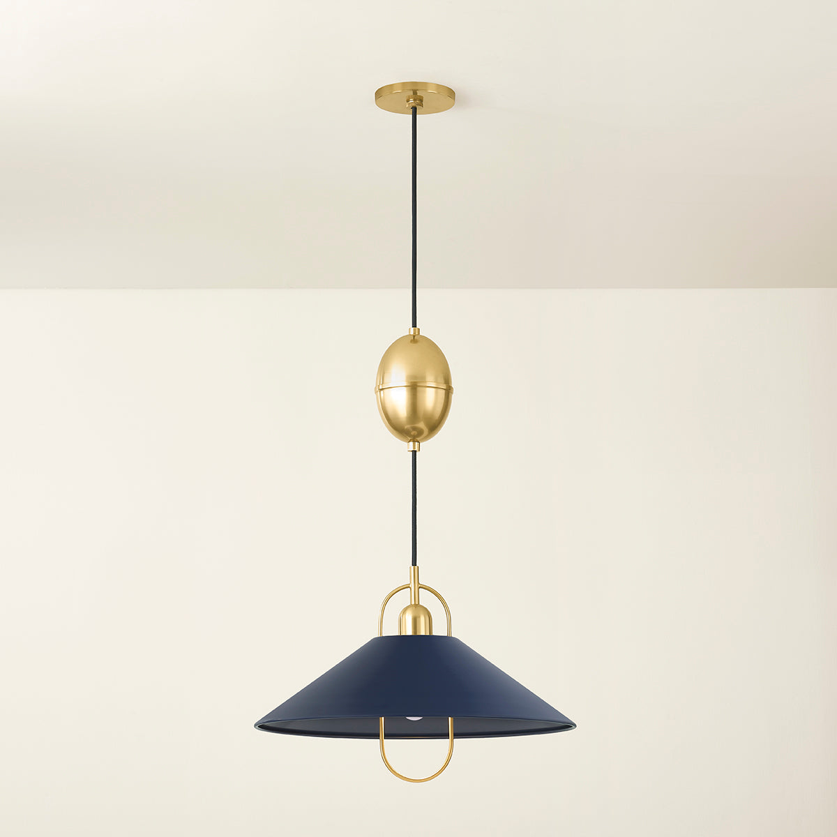 Mitzi by Hudson Valley Lighting Mariel Pendant in Aged Brass / Soft Navy, detail view 4